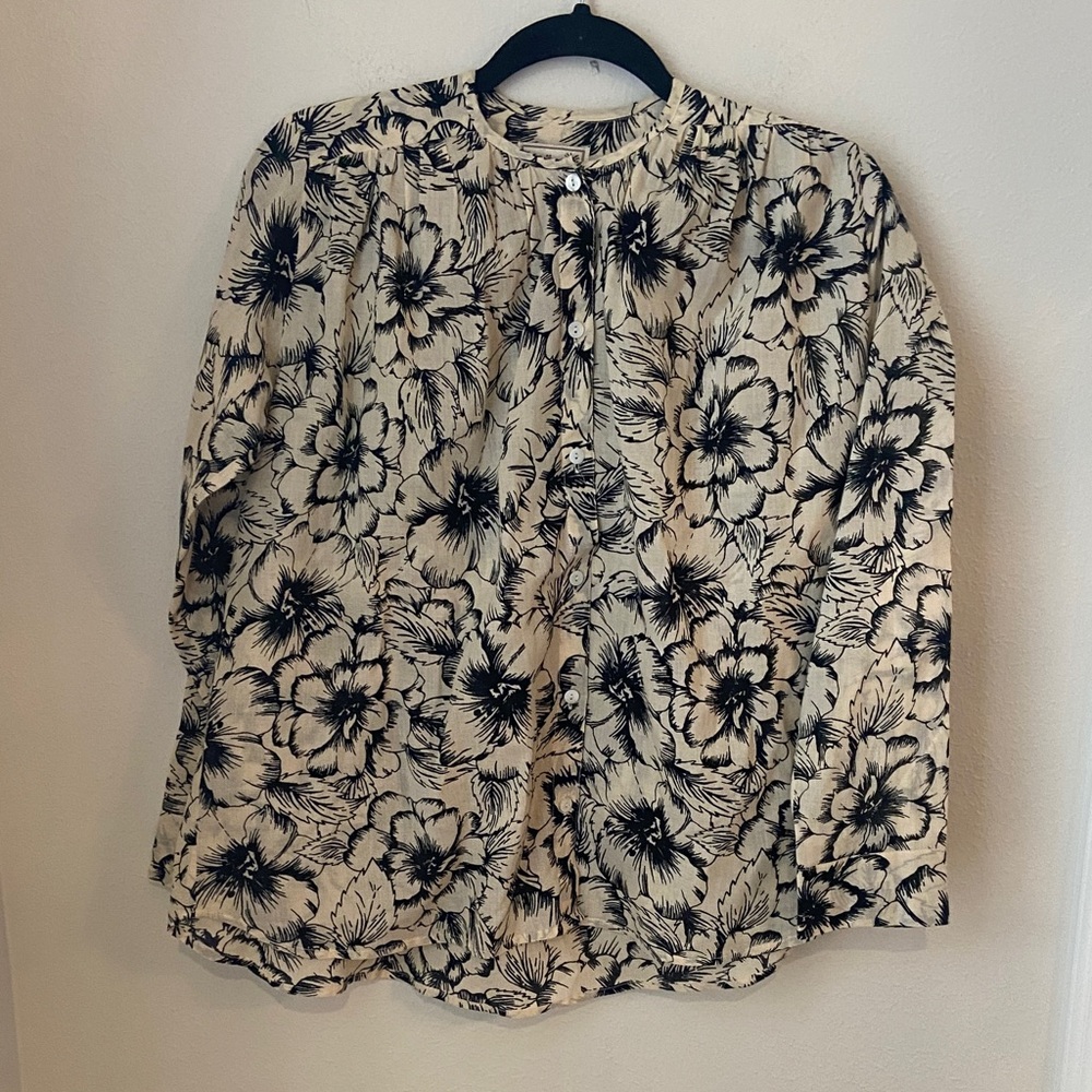 Mille Florian Blouse Sand Hibiscus Floral 100% Cotton XXS Resort Wear